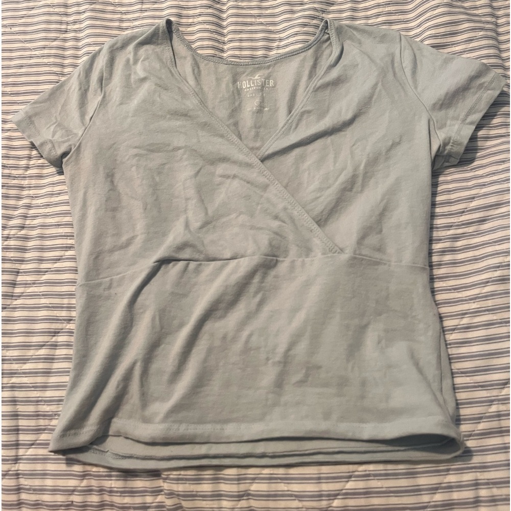 Hollister Light Blue Wrap Front Top S